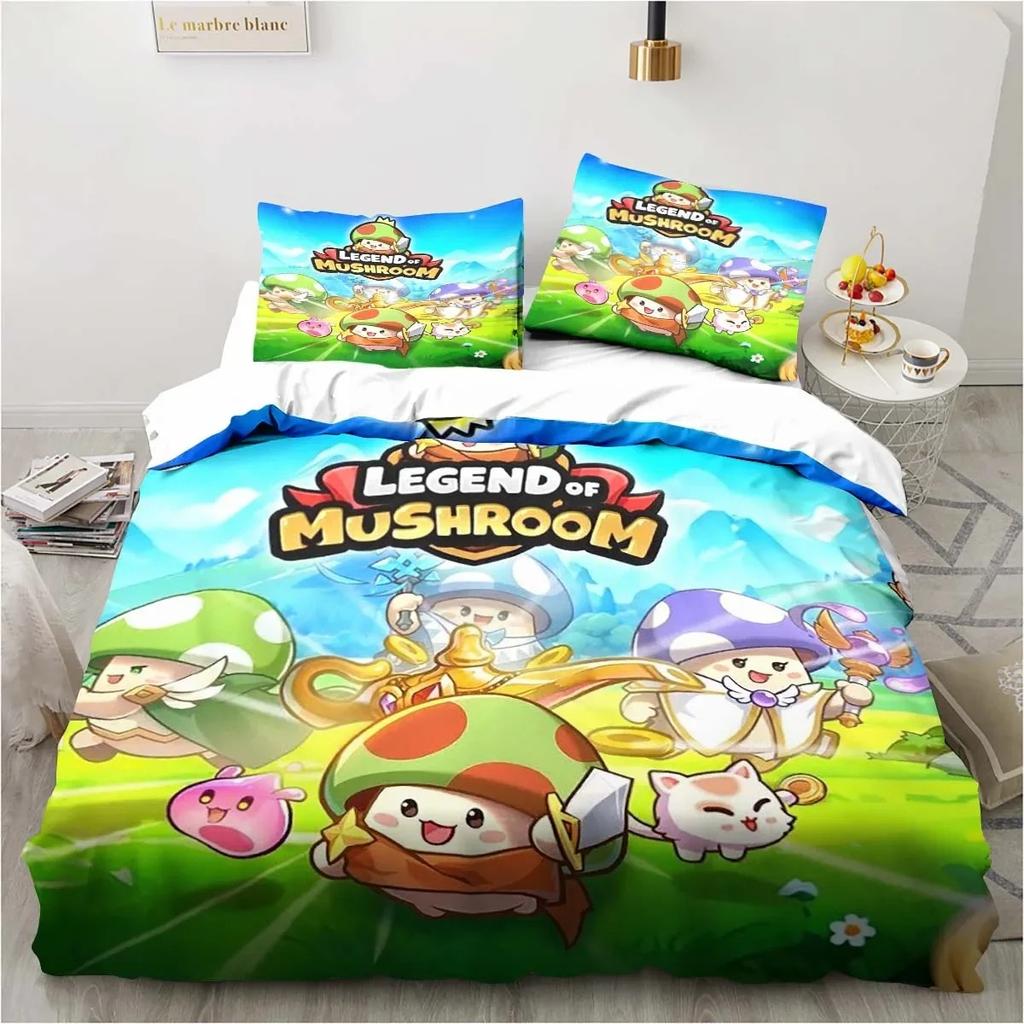 3D-tryck Anime Spel Legend of Mushroom Mönster Påslakanset Täcke Sängkläder Gåva Dubbel Queen King Storlek Romantisk Hemgåva