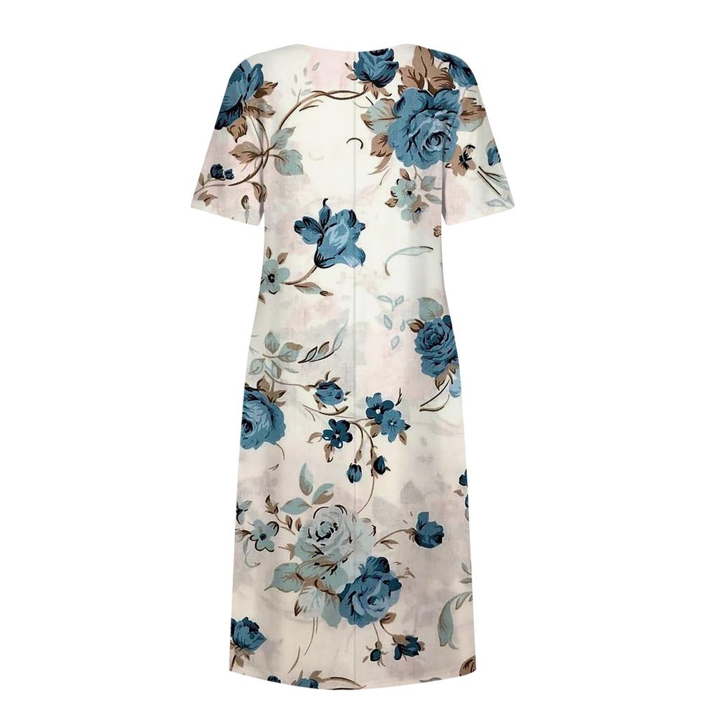 Women's Casual Dresses Printed Dresses Summer Dresses Printed Pleated Round Neck Midi Dresses Basic Classic Outdoor Daily Short Sleeve Loose Dresses