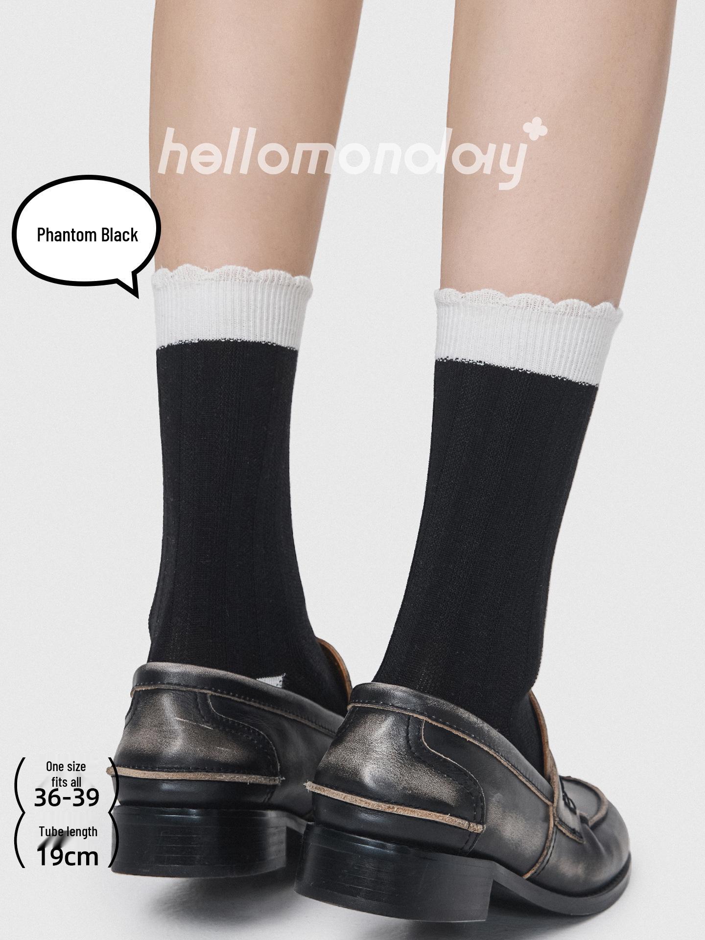Retro Japanese Mid-Calf Pile Socks for Women - Spring/Summer Contrasting Colors One Size