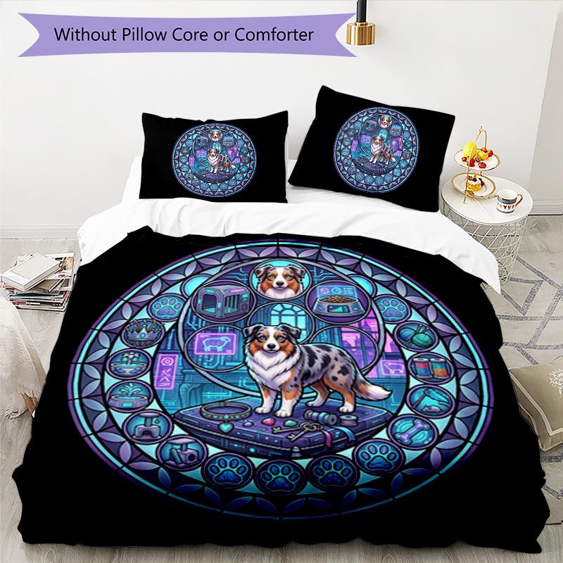 Cybernetic Canine Circle Pattern Bedding,Quilt Set Quilt Cover Pillowcase Home Birthday Gift (1 * duvet cover + 2 * pillowcase, without core)
