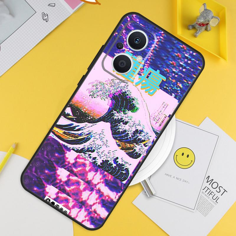 Great Wave Retro Cyber Statue For OPPO Reno 12F 14F 13F 11F 10 11 12 13 14 Pro 7 8 Lite 8T OPPO Find X6 X5 X8 X9 Pro Case