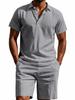 Men's Summer Sporty Cotton Linen Two-Piece Set: Breathable Short Sleeve Polo Shirt & Lapel Shorts