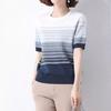 Women's Ice Silk Striped Short-Sleeve T-Shirt, Summer 2026 Style, Belly-Covering Top for Middle-Aged Mothers