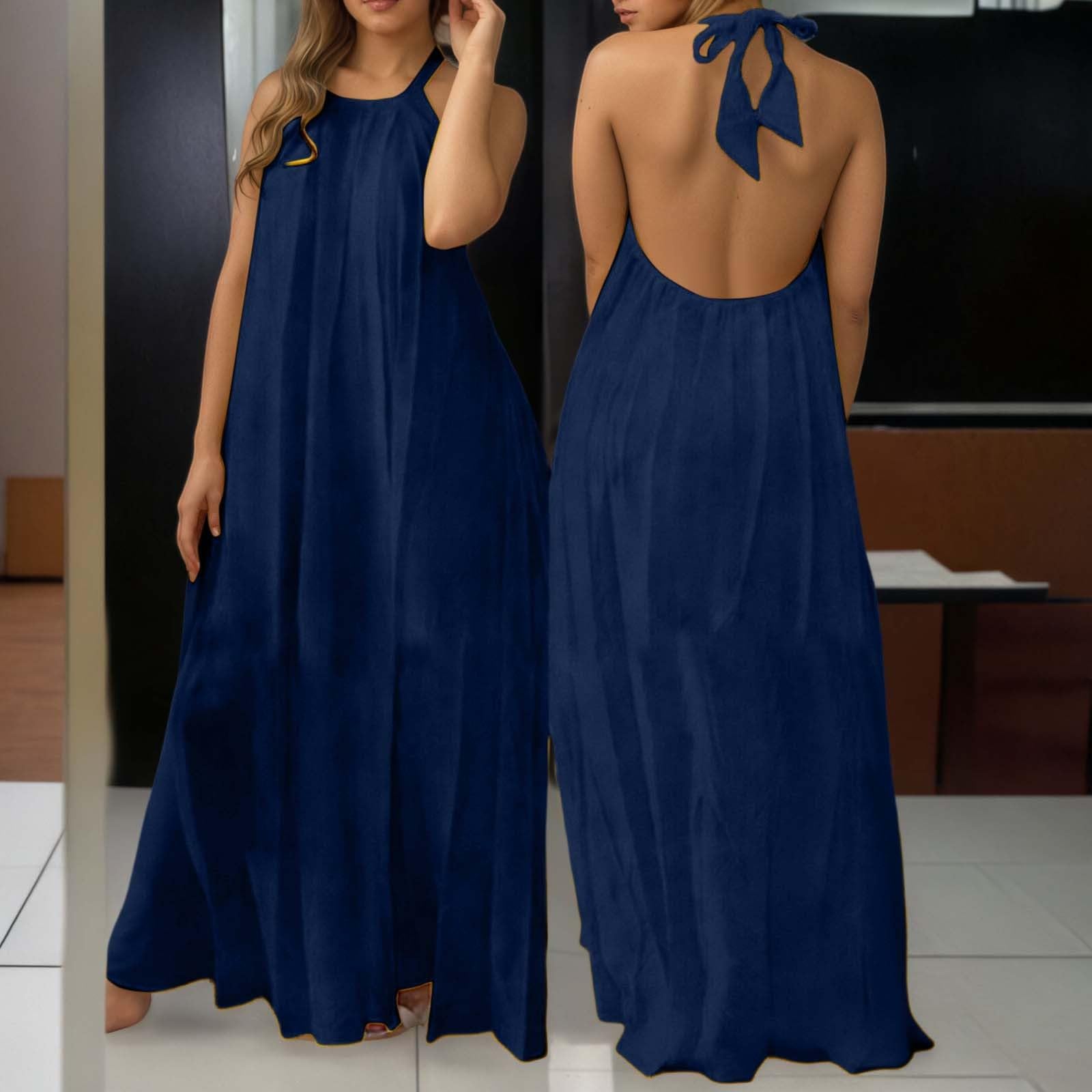 

Модное женское повседневное платье свободного кроя S тёмно-синий