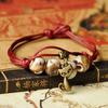 Ethnic Leaf Cat Charm Ceramics Beaded Bracelet Women Handwoven Jewelry Gift