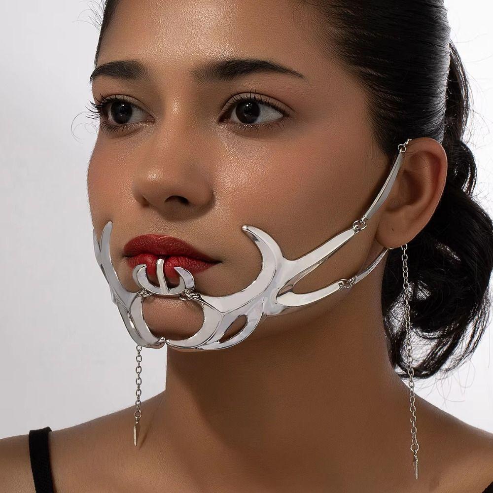 Punk Alien Decent Gothic Mask Nose Mechanical Irregular Metal Face Wearing  Holiday Party Decor