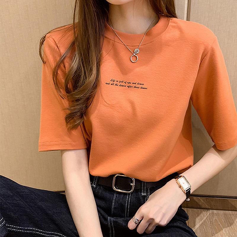 

2024 Korean Style Loose Print Short Sleeve T-shirt for Women M