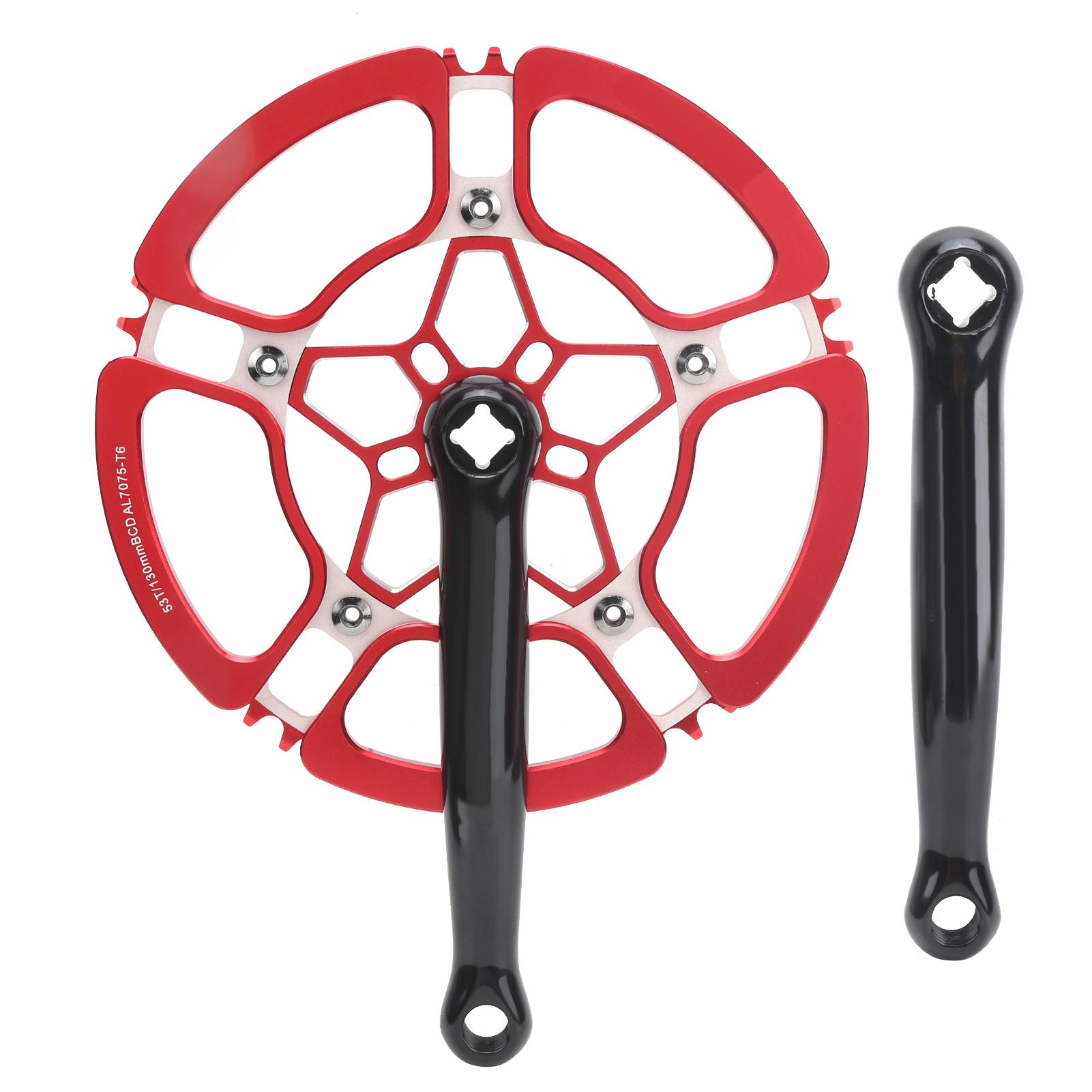 170mm Bike Crankset Aluminium Alloy 53T Single Speed Crank Arm Chainwheel Accessory Red