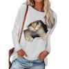 GMXIA Women's Fashion Casual Spring Autumn Kitten print Long Sleeve O-Neck Blouses & Shirts