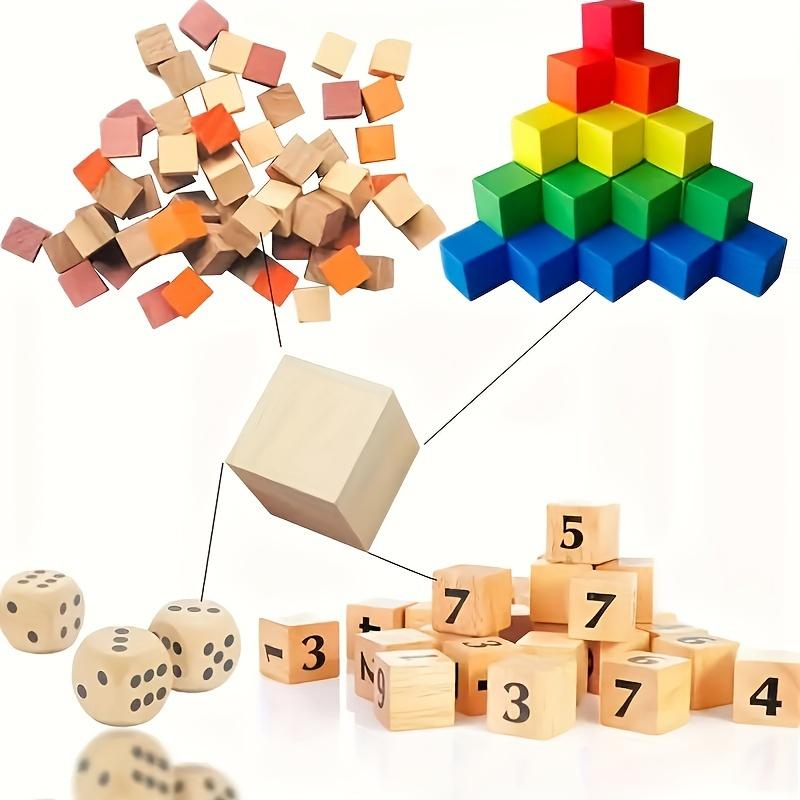 50Pcs Unfinished Blank Mini DIY Wooden Square Blocks 2cm Wood Solid Cubes for Wooden Craft Kids Toy Puzzle Making Material