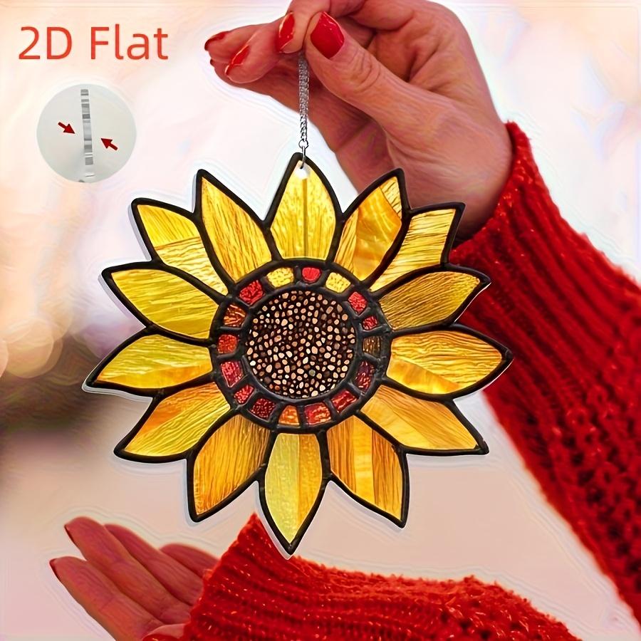 Vintage Sunflower Suncatcher 2D Acrylic Window Hanging, Sunflower Wall Decor for Kitchen Office Garden Decor, Sunflower Gifts