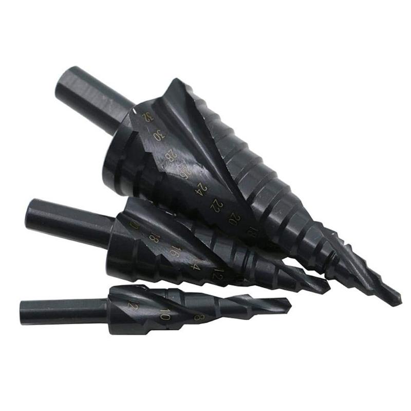 3 stk/sett 4-32 mm HSS kobolt trinnvis borsett nitrogen spiralhull