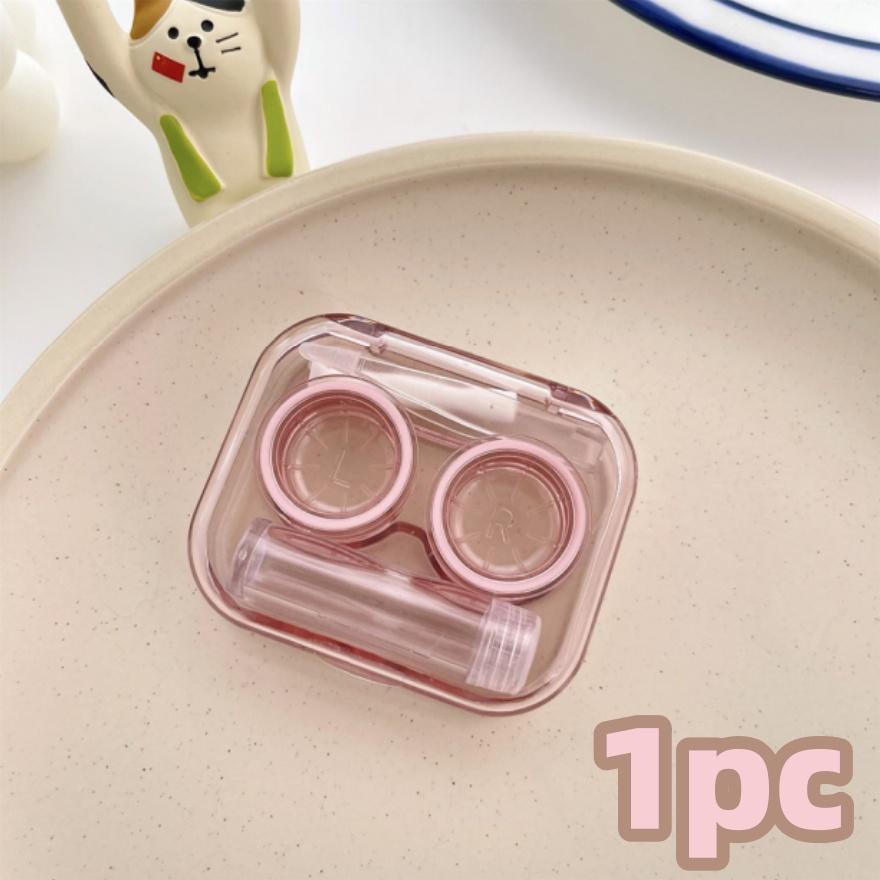 Transparent Contact Lens Case Portable Plastic Storage Box with Tweezer Suction Stick Set for Travel Holiday Companion Organizer