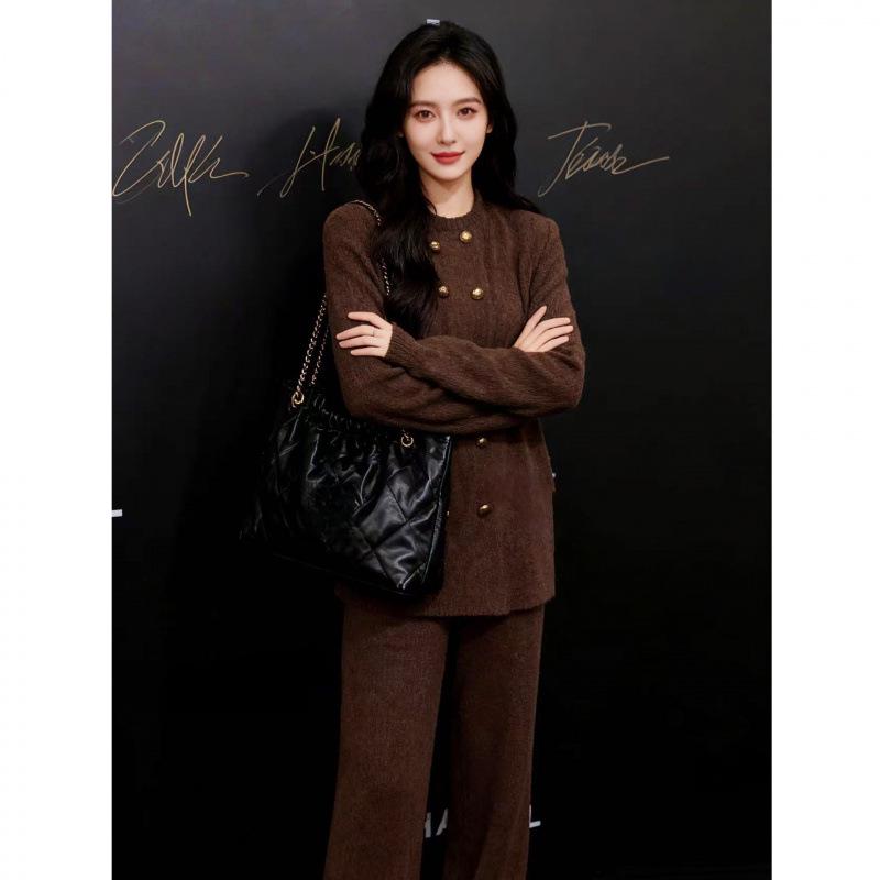7761-5 Roman Style French Court Set: Autumn/Winter Old Money Casual Knitwear  Trousers S кофейный