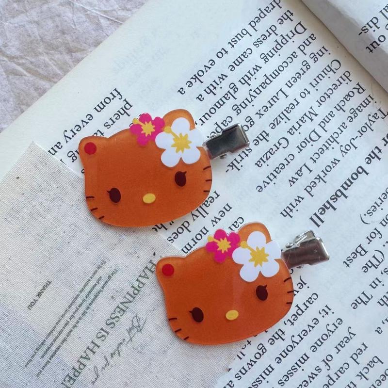 2Pcs Kawaii Sanrio Black Skin Hello Kitty Hairpin Sweet Girls Cute Cartoon Bangs Side Clip Creative Headdress Birthday Gifts