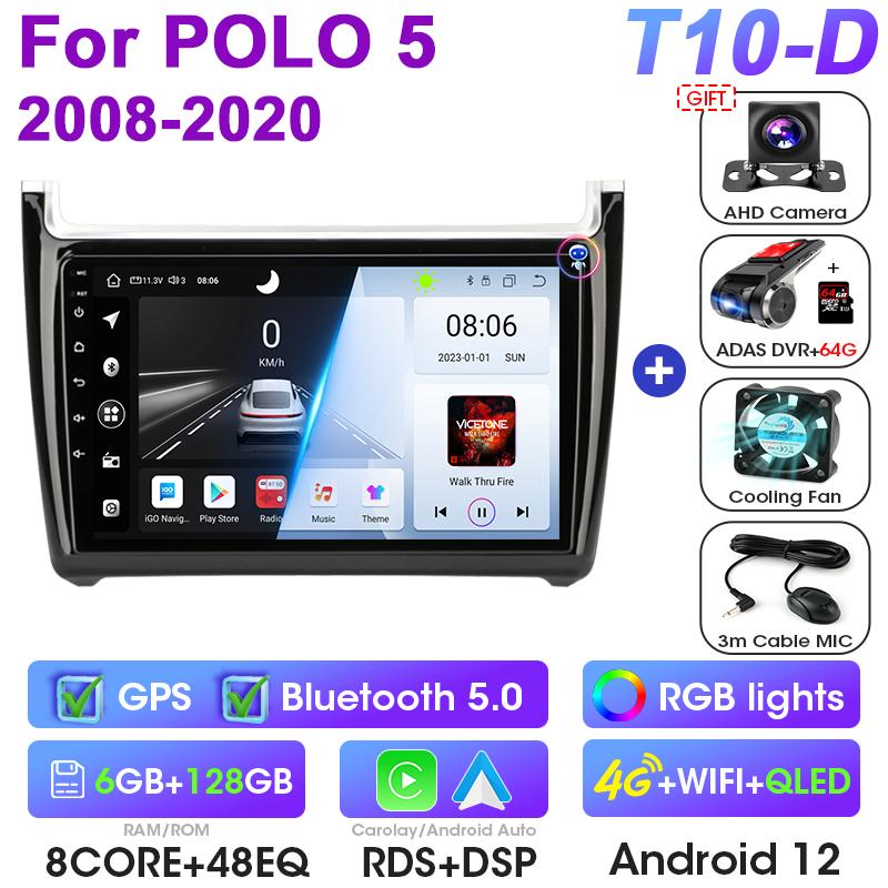 Android 12 Car Radio For Volkswagen VW Polo 5 2008 - 2020 GPS 4G Carplay Auto 2 Din Stereo Intelligent Systems Smart Autoradio