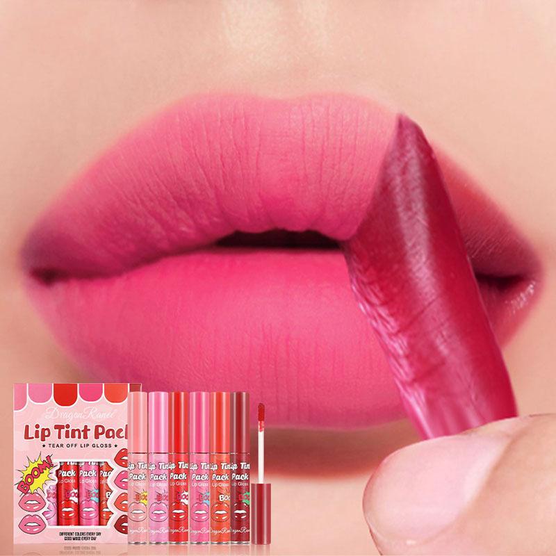 6 stk/boks Tear-Off Lip Gloss Set Vanntett Varig Matt Rød Peel Off Liquid Lipstick Lip Dye Tattoo Tinted Non-Ticky Lip Glaze