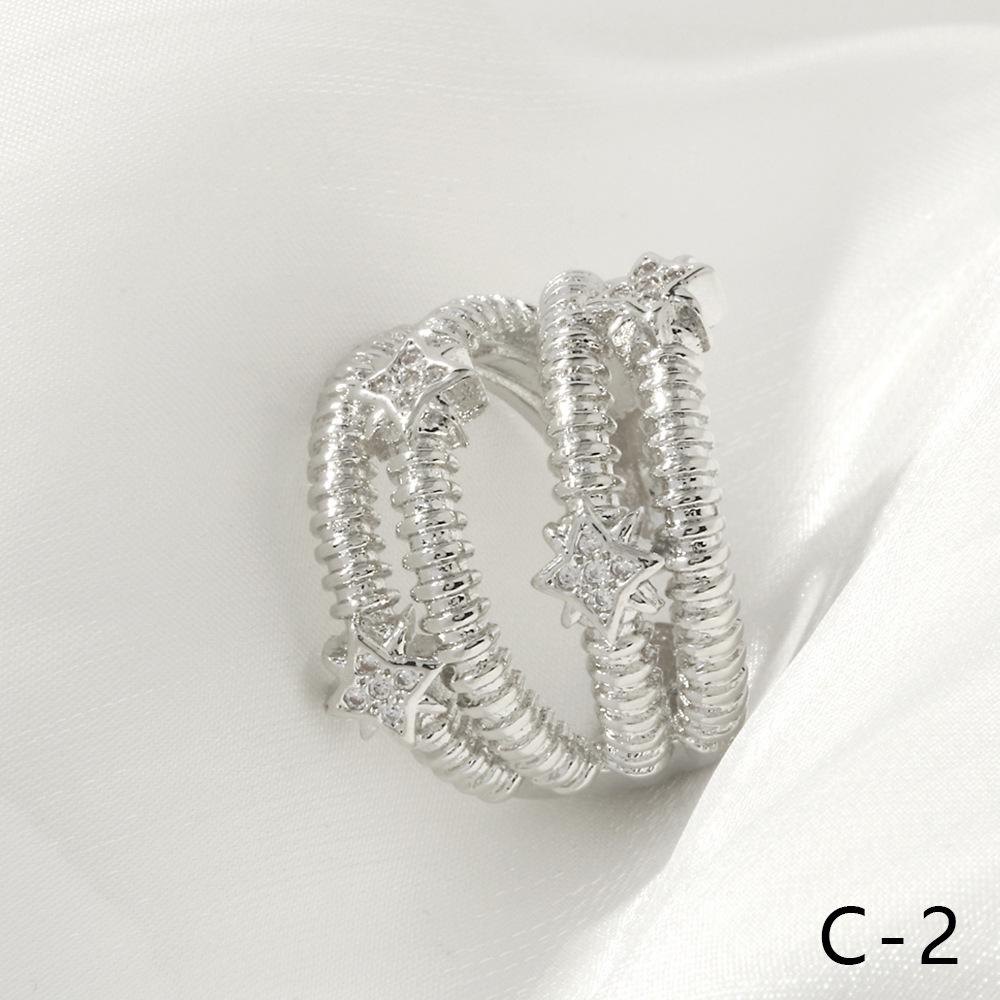 18K Gold-Plated Zircon Crossover Wide Band Ring for Women - Elegant European & American Design with Adjustable Open Finger Style.