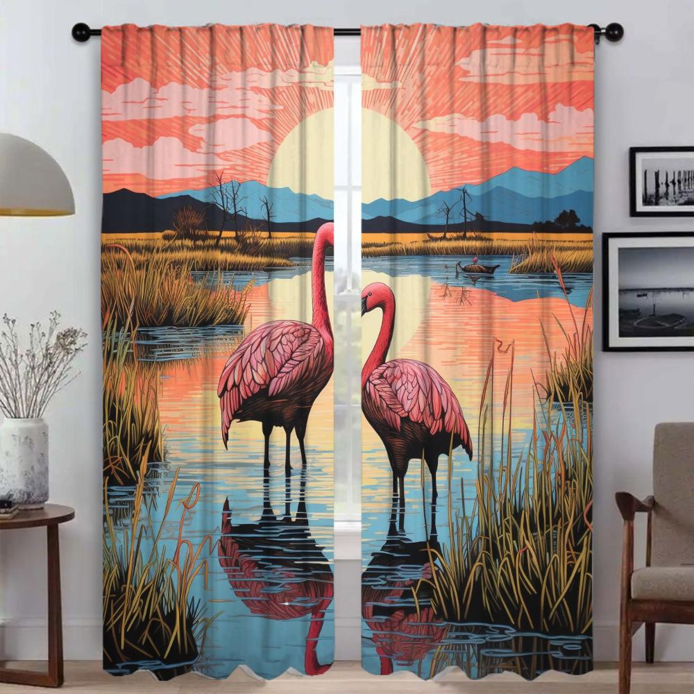 Rothalskranich Raumteiler Tüll für Schlafzimmer Küche Vorhänge für Kamera Moderne Wohnzimmer Vorhänge 2 Stück Verdunkelungsvorhang