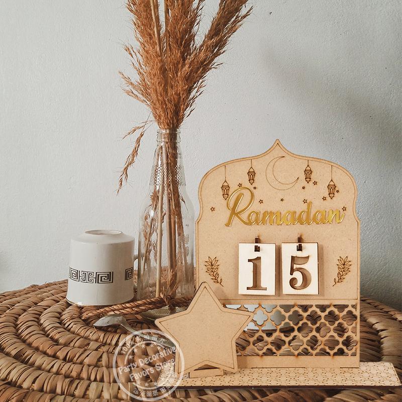 Ramadan Countdown Advent Calendar Eid Mubarak Wooden Ornaments Muslim Party Supplies 2025 Ramadan Home Decoration Accessories
