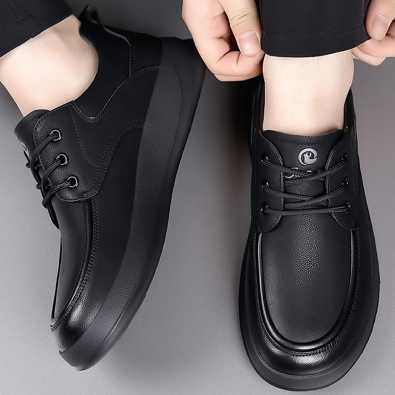 Leather shoes new winter British style soft sole wear-resistant casual shoes black sports board shoes