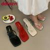Fashion Fashion Square Toe Ladies Medium Heels Slippers Shoes Spring Summer Female Flip Flops Slides Sandals Women Heeled Slippers Pumps