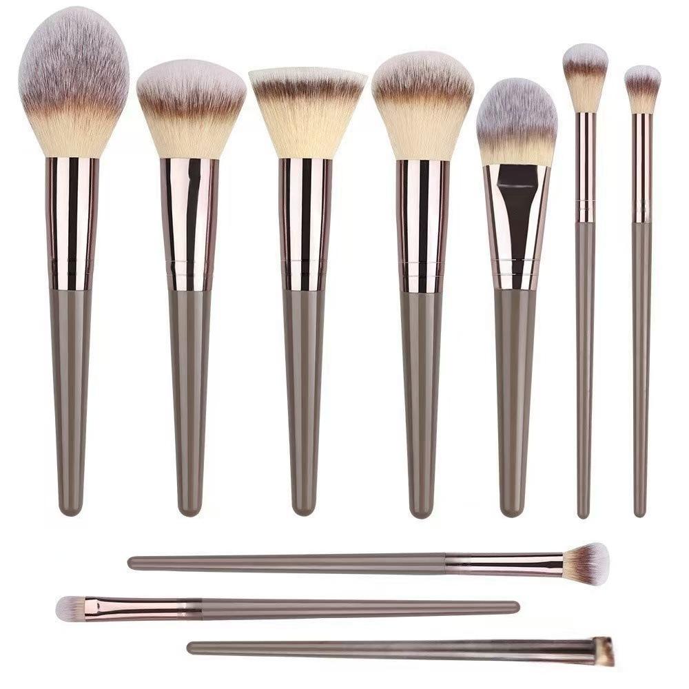 10-Piece Champagne Color Makeup Brush Set for Beginners, Powder Brush, Foundation Brush, Eyeshadow Brush, Portable Tool Set Champagne Gold10Support B