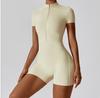 Women Half Zip Short Sleeve Yoga Romper High Stretch Tight Workout Jumpsuit Sport Dance Fitness Bodysuit Shorts Playsuit