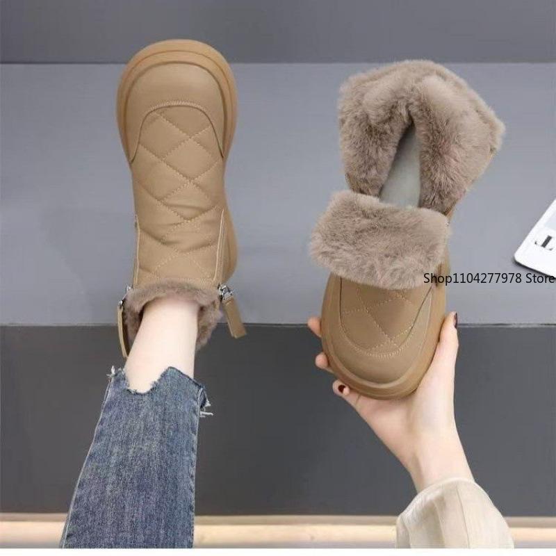 Fashion Winter Ankle Snow Boots New Model with Added Fleece, Thickened Waterproof, Anti Slip and Warm Women's Zip Short Boots Sneakers