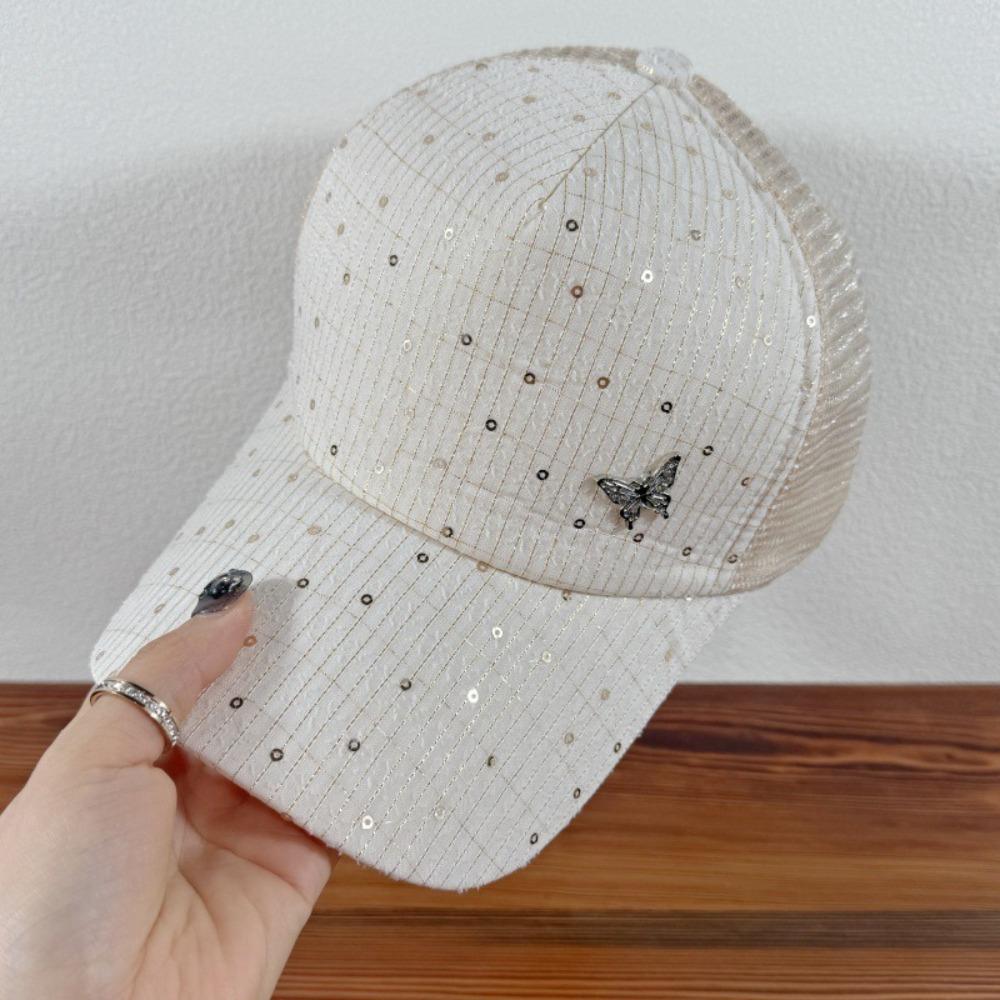 Sequin Sport Peaked Hat Butterfly Summer Sun Hat Casual Mesh Baseball Hat  Travel Beach