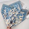 Summer Blue Leaf Simulation Silk Scarf, Women'S Neck High Sense, Give Mother Practical Gift Decorative Scarf
