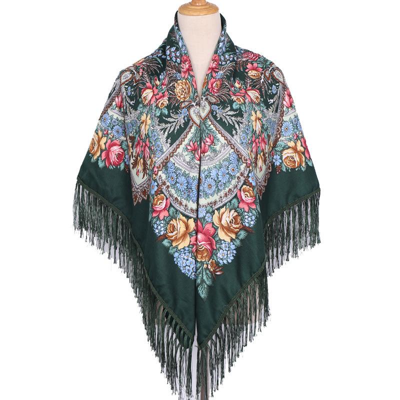 Bohemian Shawl Women Scarf Square Autumn And Winter Warm Cloak Printed Tassel Headscarf Retro Blanket Large Size Bufanda