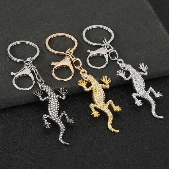 Keychain Pendant Sparkling Rhinestones Gecko Shape Zinc Alloy Key Holder with Electroplated Lobster Clasp Backpack Accessory