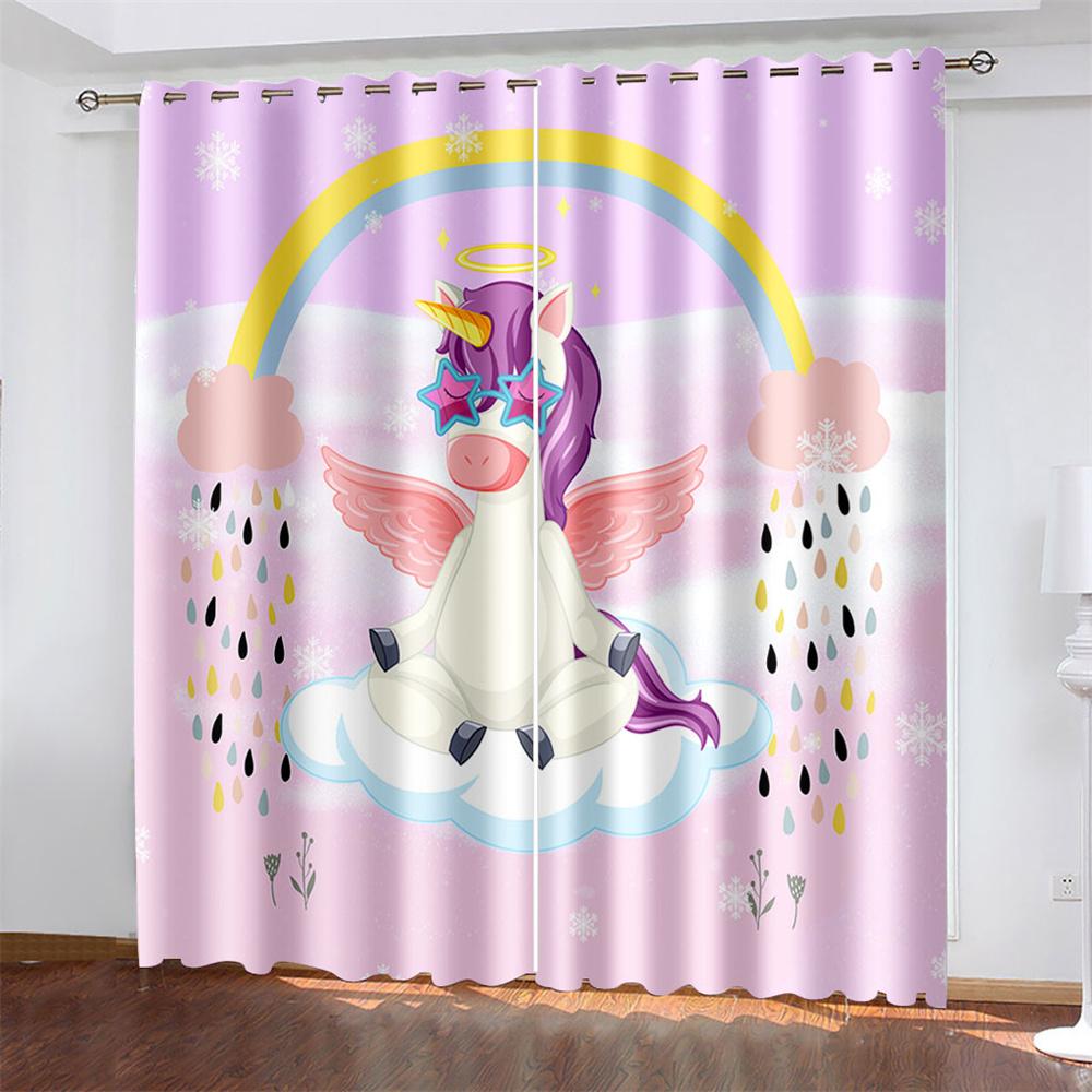 

Тканые шторы с принтом радужного мультфильма «Единорог», две независимые шторы, левая и правая, затемняющие шторы для спальни 132cmx160cm