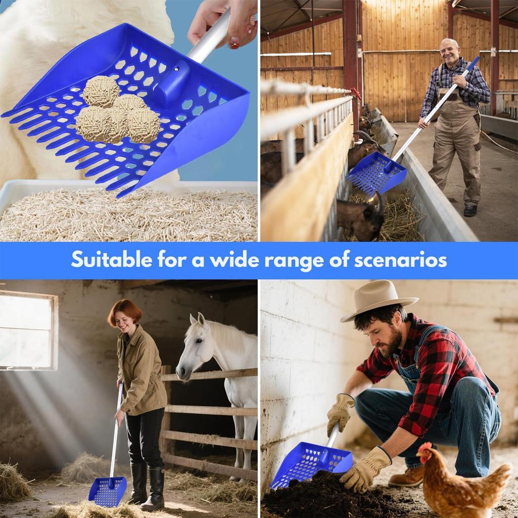 Pala per escrementi di pollo per gabbia di pollo con sabbia, rastrello e paletta, manico lungo, pala staccabile, paletta retrattile per lettiera per gatti