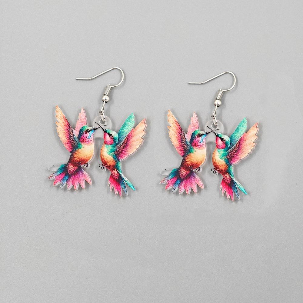 Acrylic Bird Dangle Earrings Retro Style Stud Earrings Gifts 2D Bird Shape Earrings  Women Girls