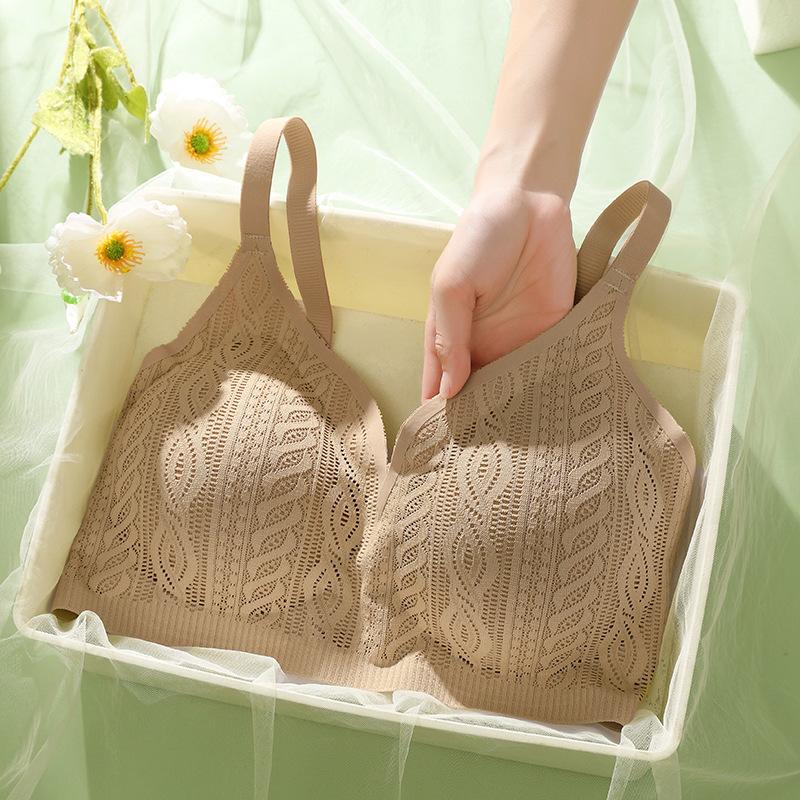 Intimo Senza Cuciture Lavorato a Maglia Intrecciata Tira Sexy Push-up Senza Ferretto Coppe Fisse Reggiseno Traspirante per Donna