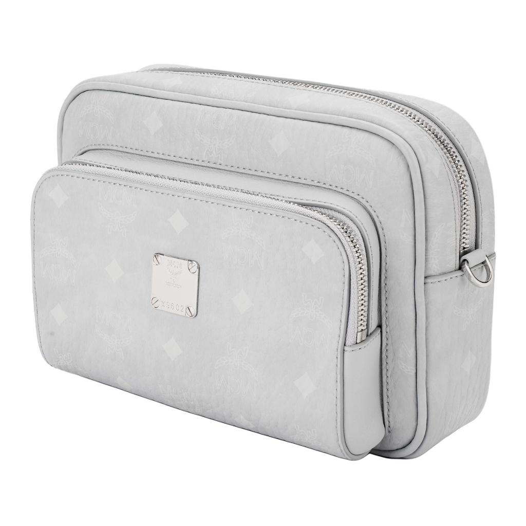 New MCM Aren Visetos Nappa Leather Trim Shoulder Bag, Crossbody Bag Small Women's Gray MMRAAKC02FP001