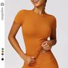 Supeitao Slim fit Short sleeve Yoga Clothes Top Sports T-shirt Tight Small round Neck Workout Clothes Outdoor Running Women Summer