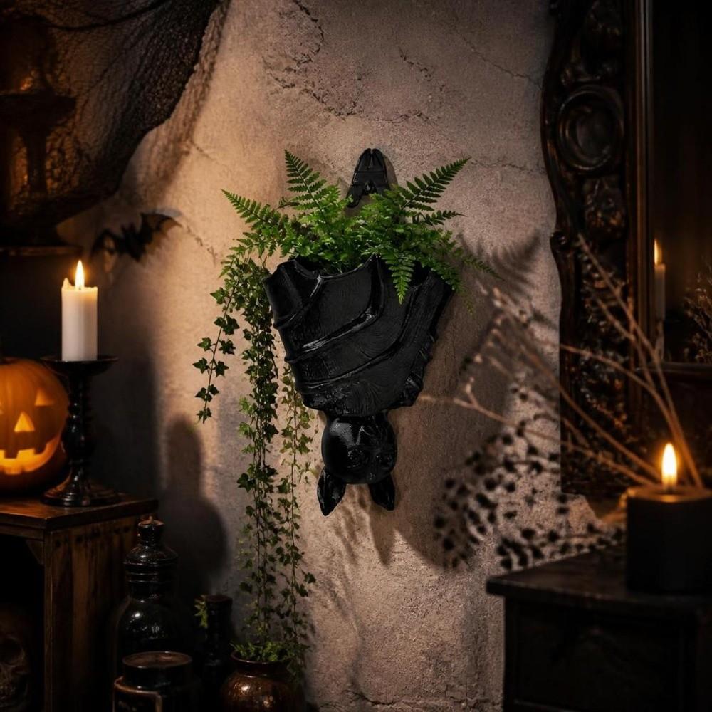 Gothic Style Bat Shaped Flower Pot Halloween Hanging Succulent Planter Flower Container  Patio