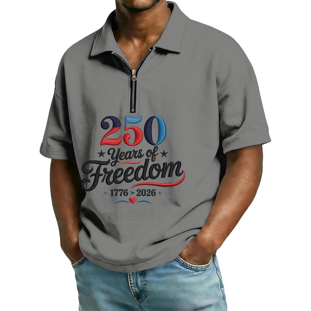 Men's Casual Loose American Independence Day Printed T-shirt Lapel Short Sleeve Daily Tops