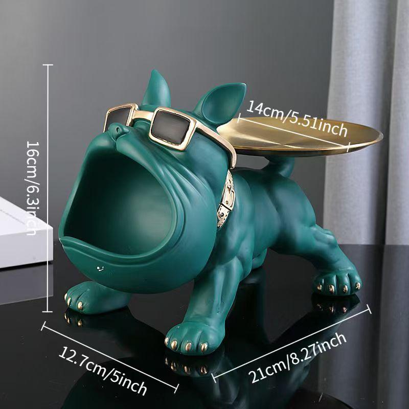 

Resin Bulldog Statue With Zinc Alloy Handcrafted Pet Decor Figurine for Home Desk Bookshelf Men Women Storage Key Holder Jewelry зелений