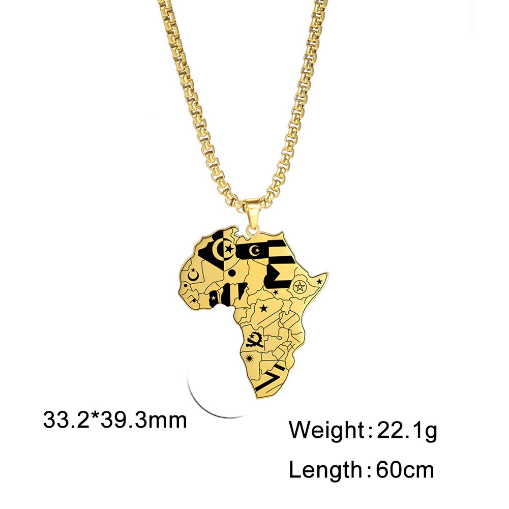 Myshape Punk Men Africa Map Pendant Necklace Golden Silver Color Stainless Steel Necklaces Box Chain Fashion African Map Jewelry
