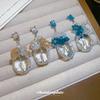 Silver Needle High-end Zircon Glass Pearl Bow Stud Earrings, Personalized Exquisite Niche Fashion Earrings