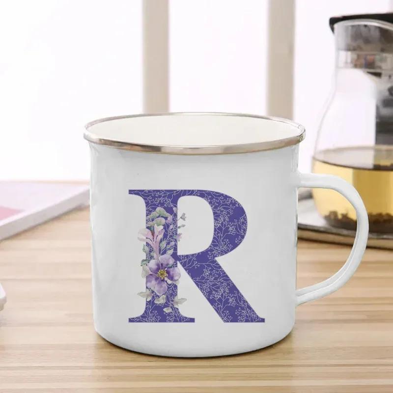 Drinks Water Milk Cups 26 Initials Letter Purple Flower Print Enamel Mug Coffee Cup Thermal Coffee Cup To Carry Cupshe Drinkware