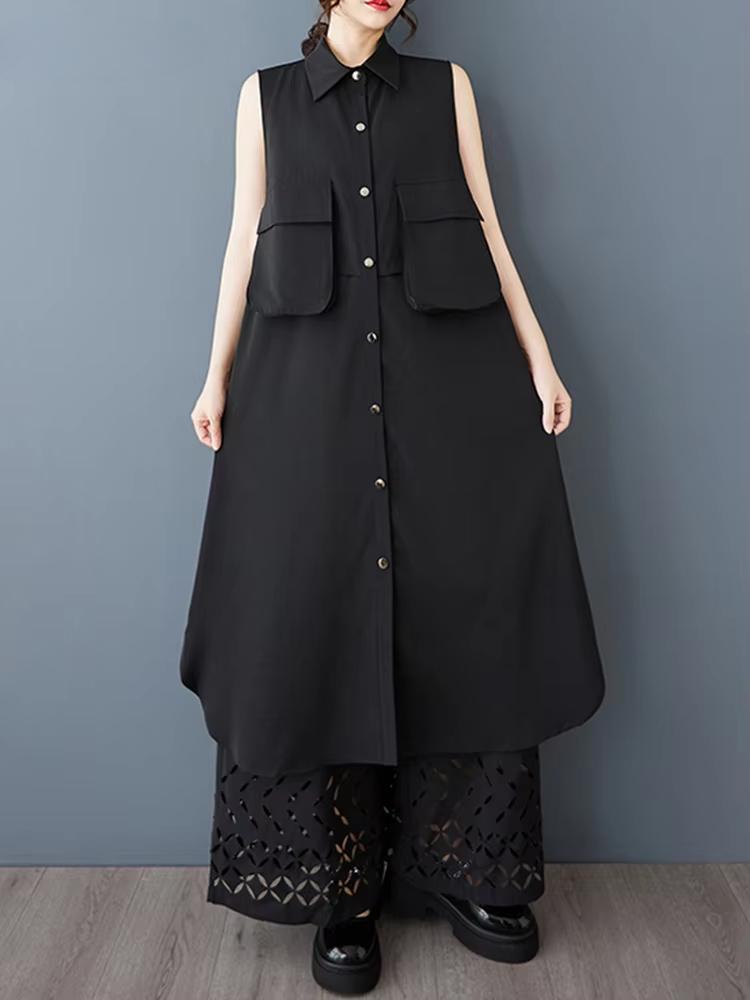 

XITAO Patchwork Pocket Single Breasted Dress GYX1410