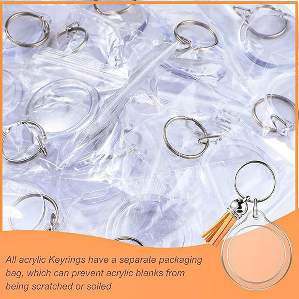 Pack of 50 Acrylic Round Frame Keychains Round Key Rings Jewelry Blank Photo Frame Keychain Ornament DIY Kit