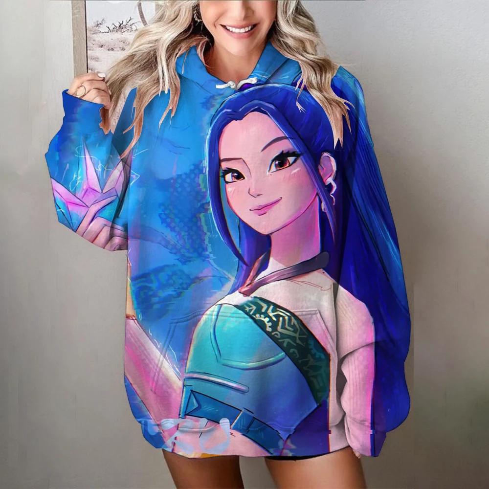 Lässige Damen Sweatshirts Kawaii KPop Dämonenjäger Prints Pullover Bequemer Oversize Hoodie Herbst Weiche Kleidung