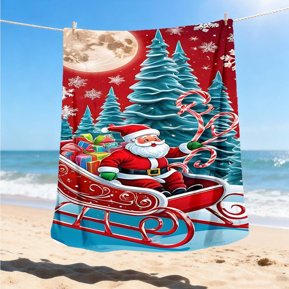 1ks Vánoční Santa Claus Venkovní flanelová deka Měkká celoroční polyesterová přehoz , Perfektní pro pikniky a cestování , Piknikové příslušenství