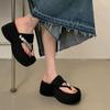 Muffin Outer Wear Toe Thick Bottom Fashion Flip-flops Women 2025 Summer New Rhinestone Temperament Casual Cool Slippers
